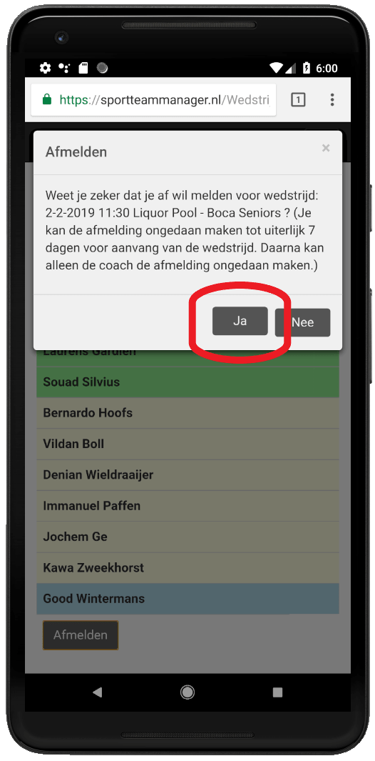 Afmelding bevestigen